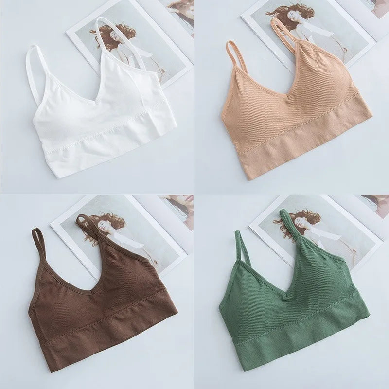4 Pcs Women's Comfortable Wire-Free Bras Comfortable Seamless Wireless Stretch Sports Bra Yoga Bras with Removable Bra Pads