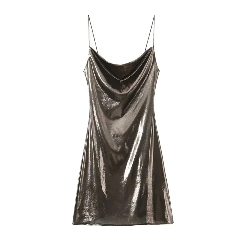 MUJER Slip Dress Women Glitter Backless Short Dresses for Women 2025 Sexy Gold Silver Dress Prom Gala Party Mini Dresses Woman