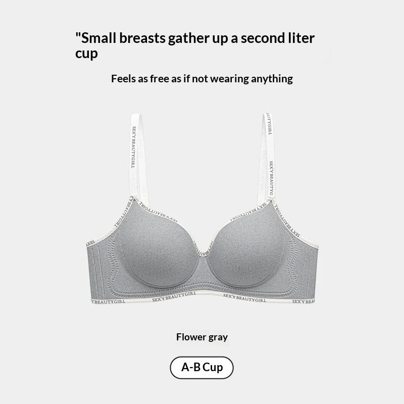 New Fashion Bra for Smaller Busts: Enhances and Gathers with Letter Design Wire-Free, Nude-Feel, Skin-Friendly One-Piece Bra