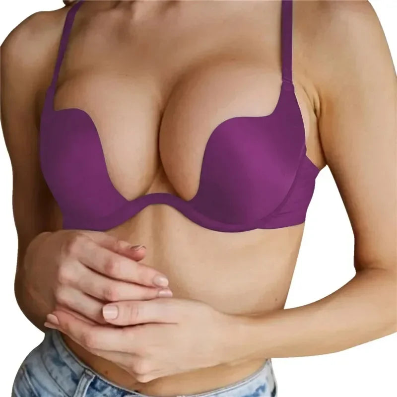 Push Up Bra Backless Women Bras Low Cut Sexy Plunge Brassiere Open Back Wedding Underwear Invisible Seamless Deep U Lingerie