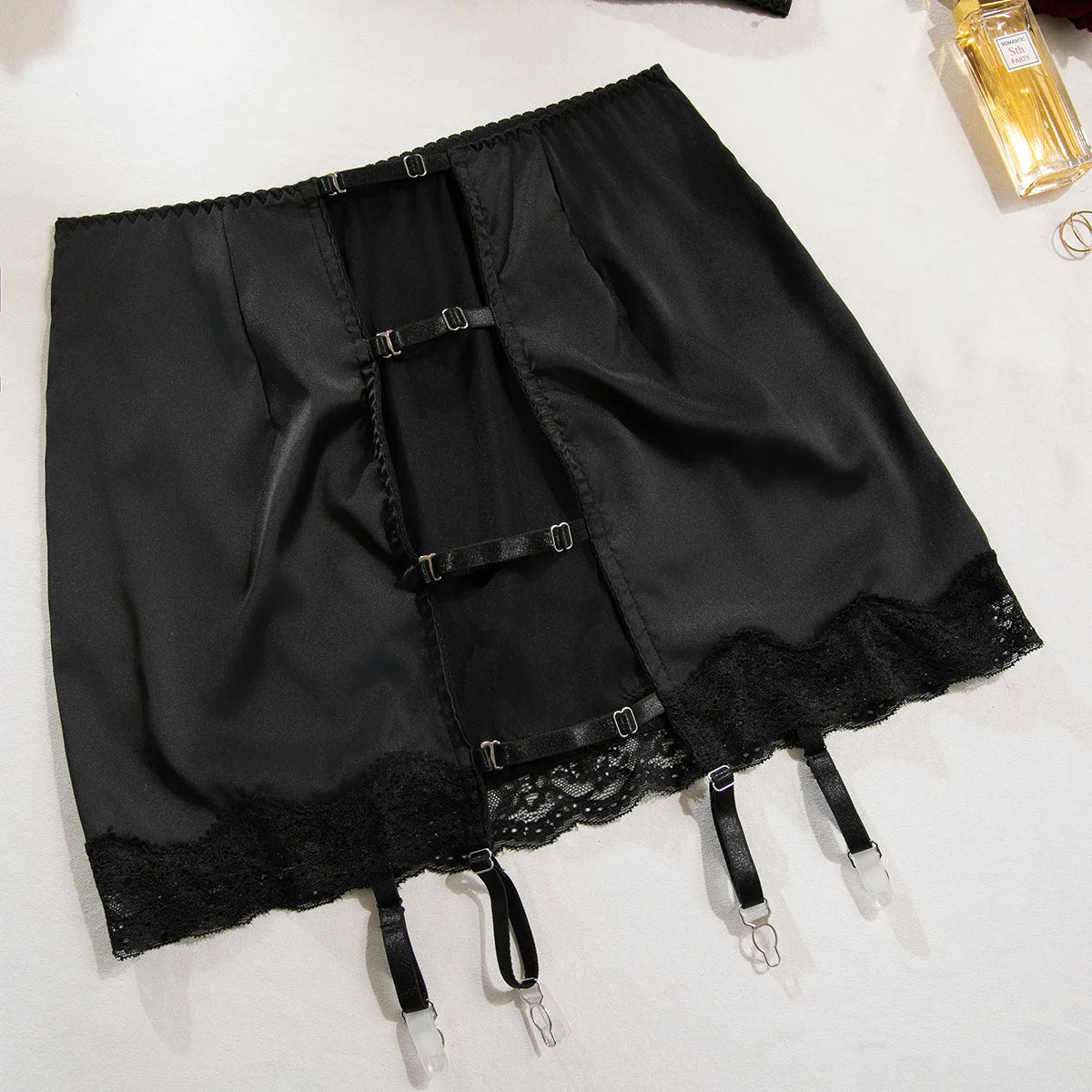 4 Pieces Sexy Lingerie Sets Women Hot Halter Lace Bra and Panty Garters Mini Skirt Set Sissy Erotic Costumes Romantic Underwear