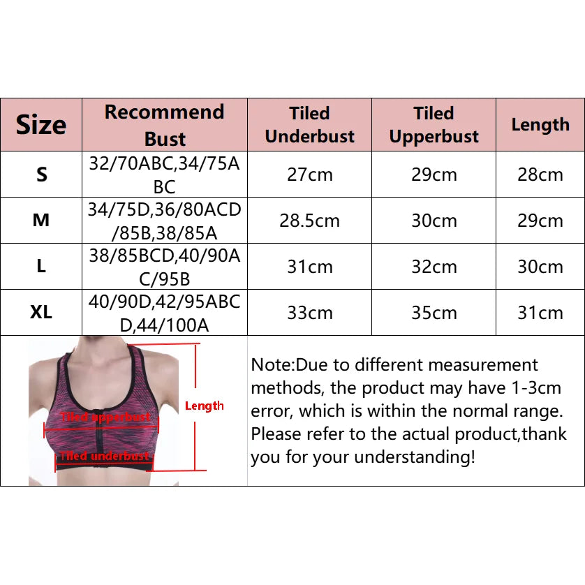 Women Sports Bra Front Zipper Sports Bra Breathable Shock-proof Underwear High Impact Yoga Bra Running Fitness Workout Tank Tops