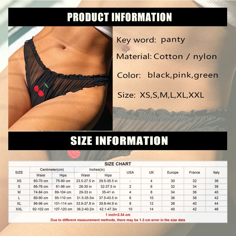 Women Sexy Lace Lingerie Temptation Low-waist Panties Fruit Ins Embroidery Transparent Briefs Seamless Sweet Underwear