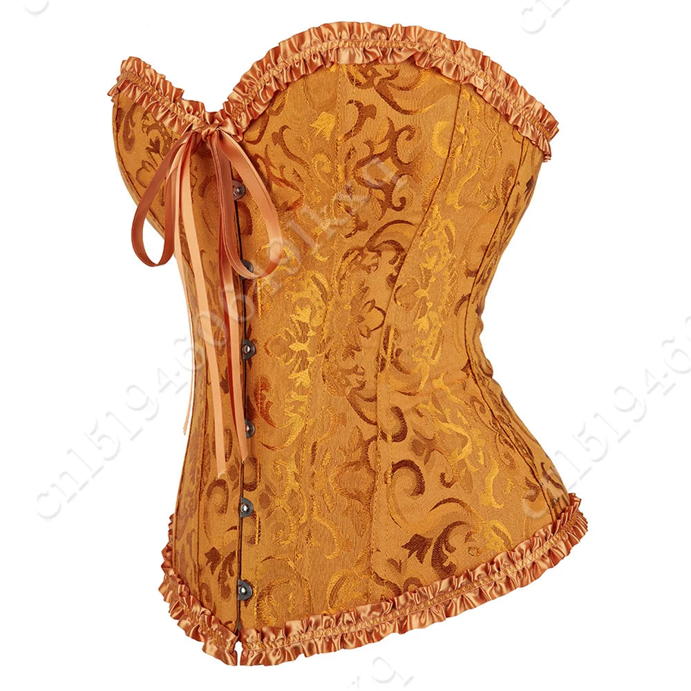 Corset Bustier Top for Women Bustier Overvst Sexy Lace Up Sexy Floral Corset Lingerie Gold Yellow