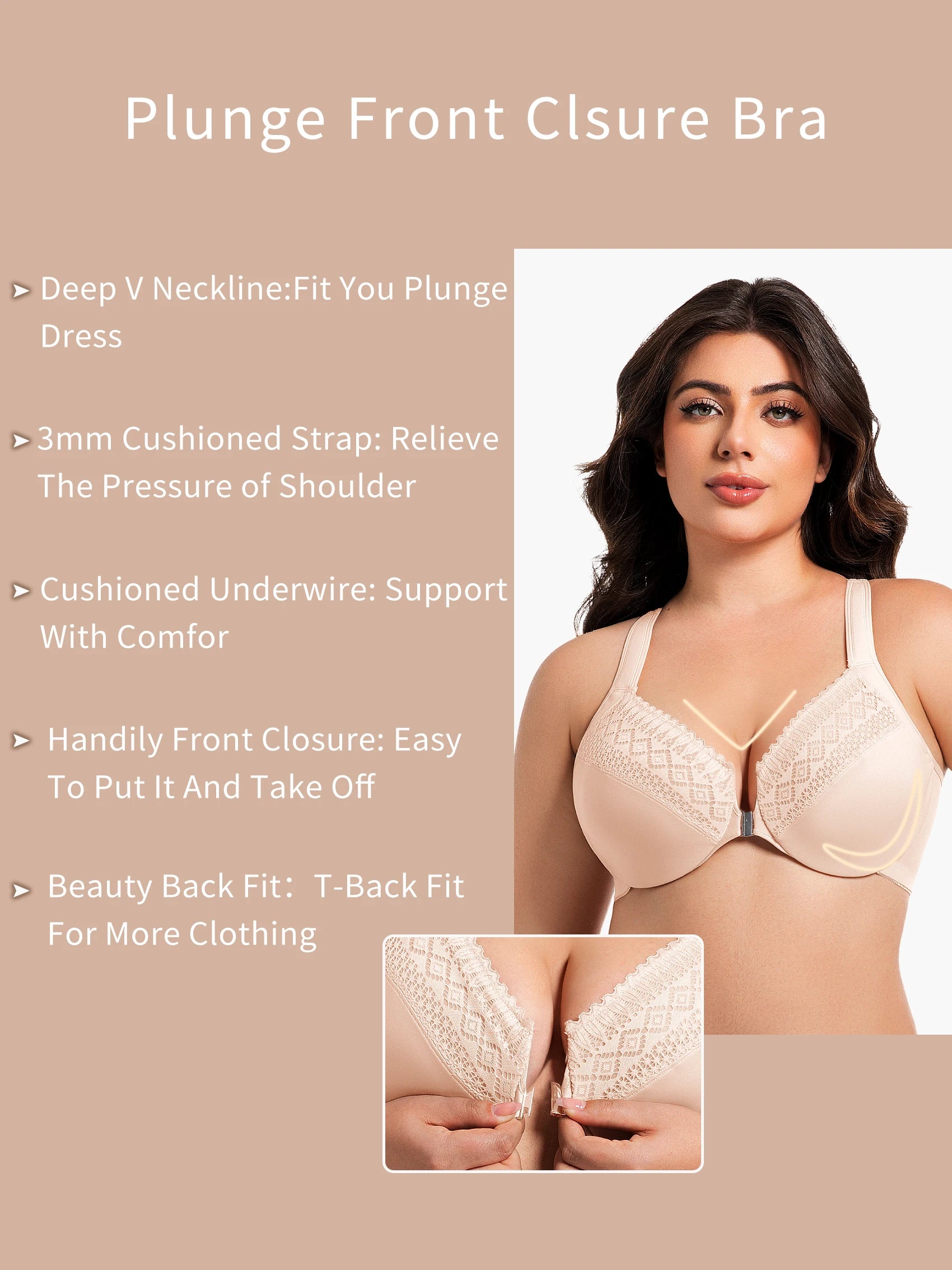Front Closure Unlined Underwire Racerback Bra Full Coverage plus Size Comfortable Supportive Women's Bra 7850