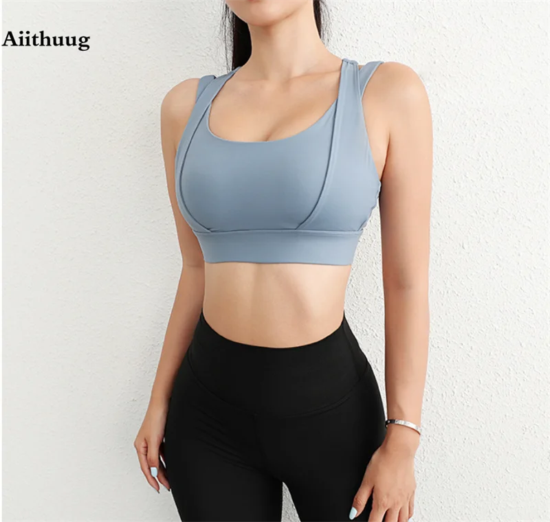 Aiithuug Sports Bras for Yoga Gym Workout Crop Top Fitness Tops Bounce Control Jogging Bras Push Up Running Top Active Wear