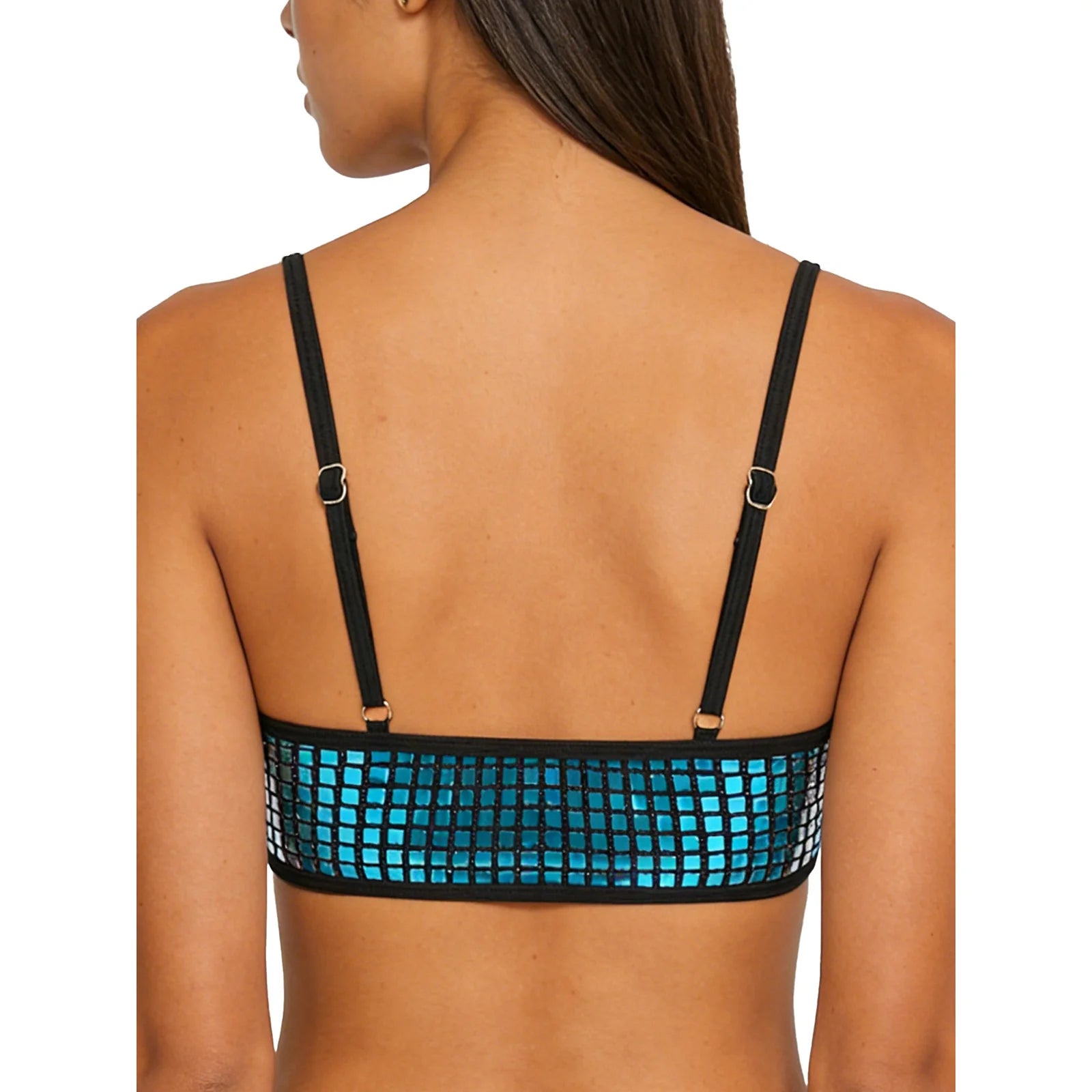 Womens Bikini Swimsuit Tops Glittery Sequin Bra Camisole Tops Adjustable Shoulder Straps Removable Chest Pads Crop Vest Tank Top