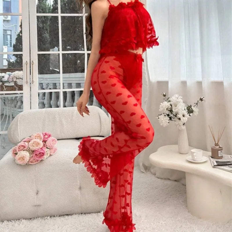 Sexy Lingerie Sets  with See-through Lingerie  2-piece Pajama Set for Home Wear   Women's Summer Sexy Pajamas Set  Corset Mujer
