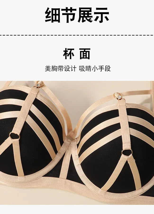 Sexy French Lace Balconette Bra Set Strappy Back for Small Bust Soft Underwire Demi Cup Natural Lift Anti Sag Party Heavy Duty