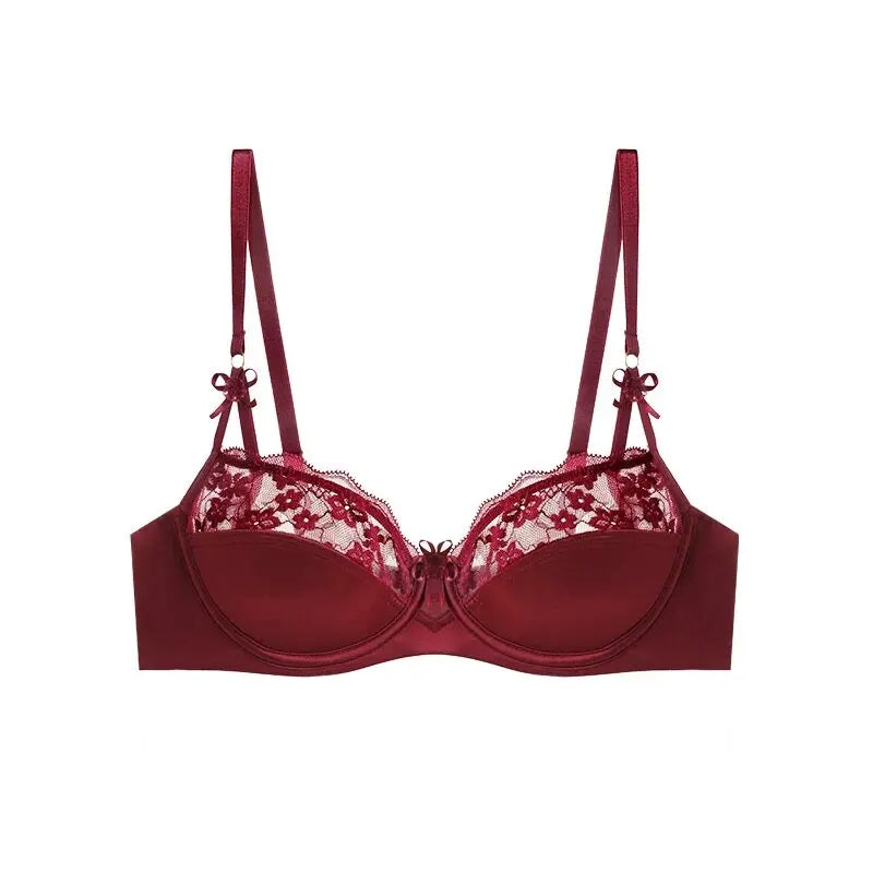 High Quality French Demi Cup Bra Set Soft Lace Thin Lightweight Side Support Anti Sagging Comfort Everyday Wear 32-38AB Bra Suit