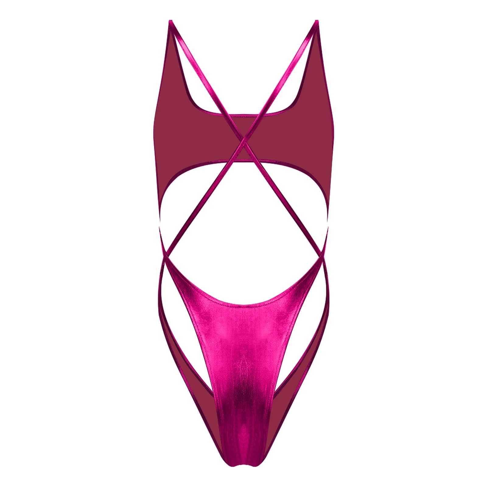 Women One-piece Swimsuit Metallic Shiny Backless Cutout Bodysuit Micro Bikini Swimwear Bathing Suit for Beach Pool Nightclub