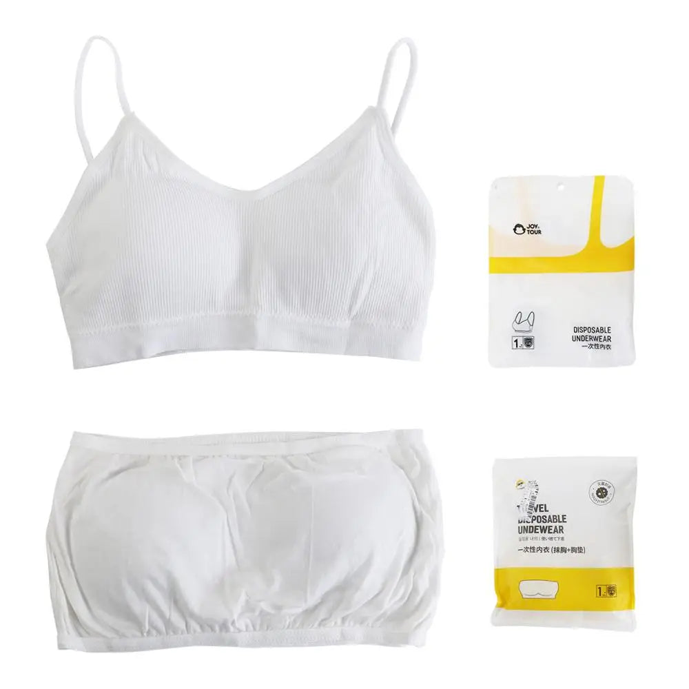 Portable Wireless Disposable Bras Straps with Chest Pad Disposable Bralette Cotton Bralettes for Women For Women