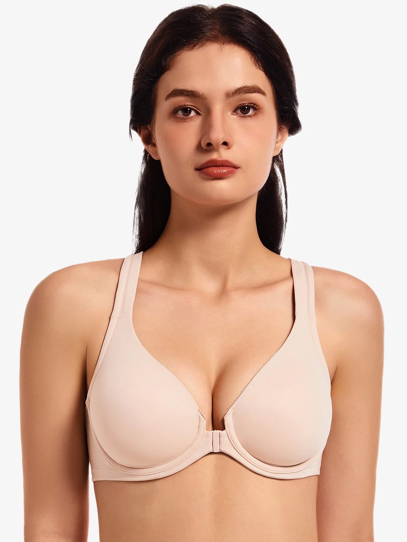 MELENECA Women's Racerback Front Closure Bras Plunge Unlined Full Coverage Seamless Underwire Bra