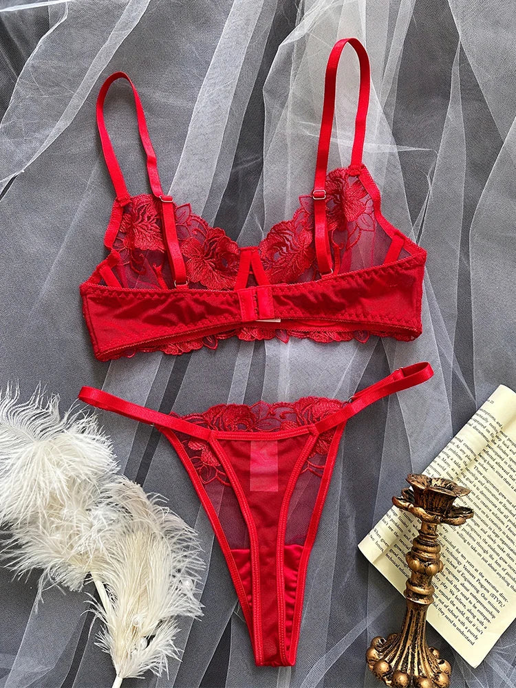 Sexy Lingerie Floral Embroidery Bra and Panties Sets Hot Erotic Ensemble Lingeries Femmes Exotic Sets Fantasy Intimate Underwear