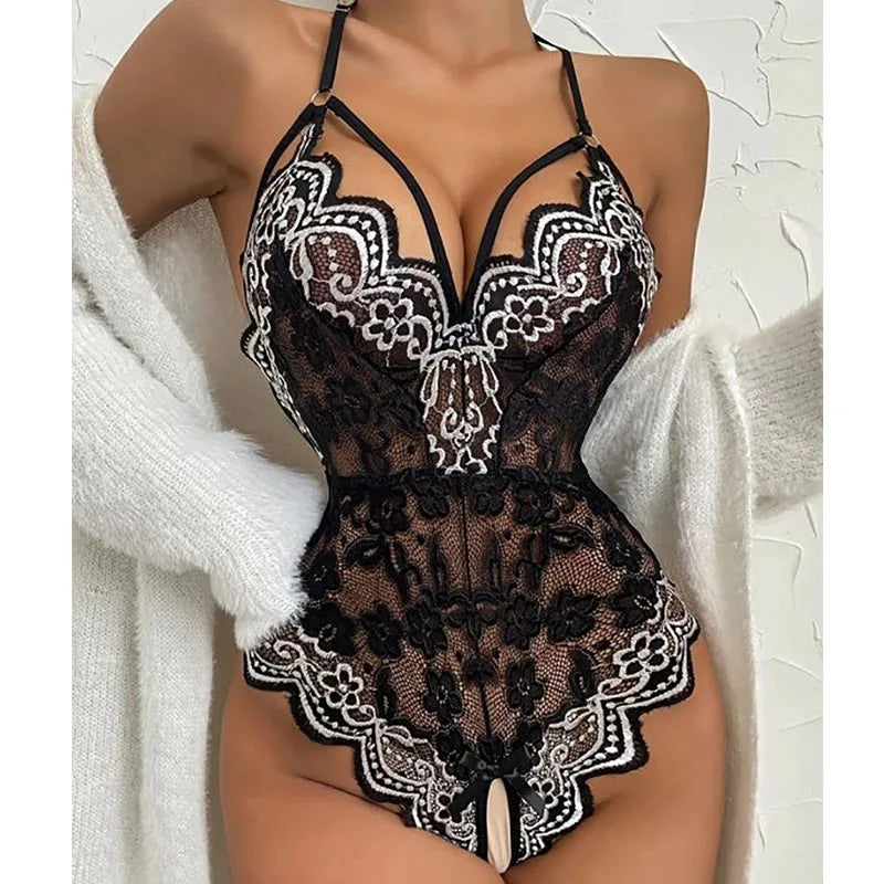 Sexy Bodysuit Lingerie For Women Lace Erotic Babydoll Bodysuit Open Bra Crotchless Teddy Erotic Dress For Sex Lenceria Costumes