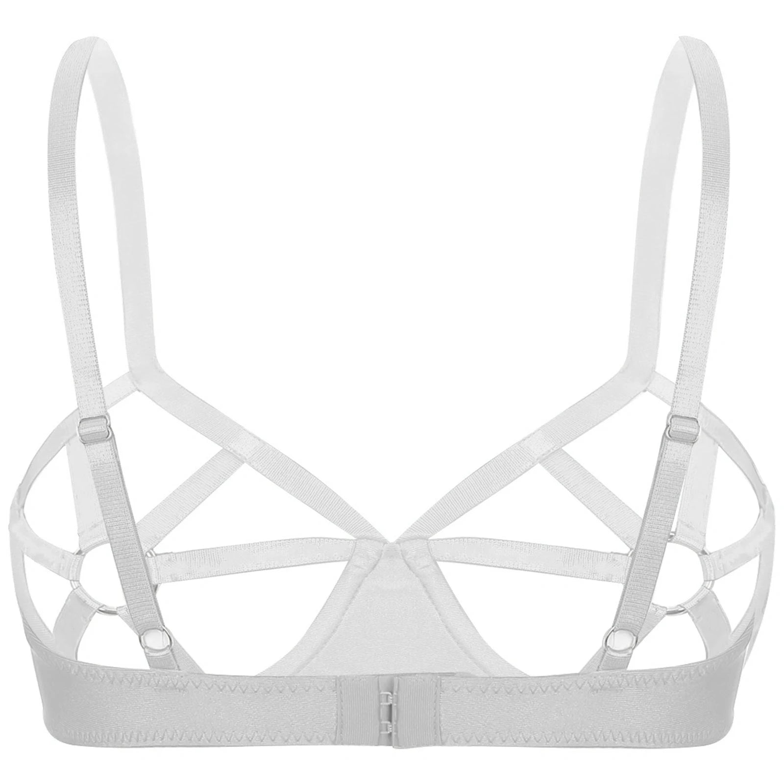 Womens Sexy Lingerie See Through Underwired Bra Balconette Adjustable Straps Shiny Rhinestones O-ring Cutout Cup Push Up Bra Top