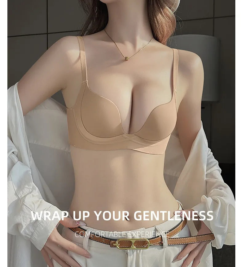 YUQI Push Up Bra Seamless Lingerie for Women Add Two Cups Half Cup Lift Sexy Lingerie Unlined Demi Bra Small Bust Support  Style