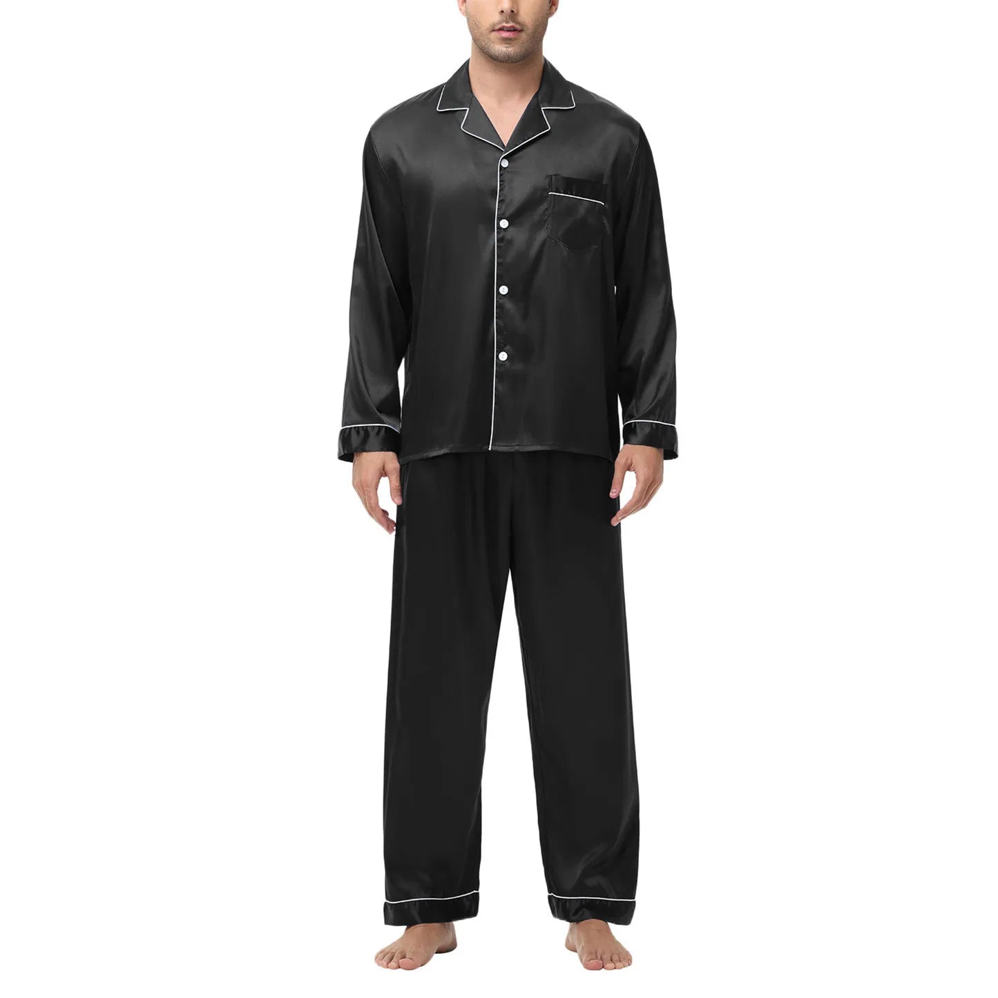 Men Pajamas Set Silk Satin Sleepwear for Man Shirt Long Sleeve Pijama Male Fashion Soft Loungewear S-2XL Size Spring Nightwear