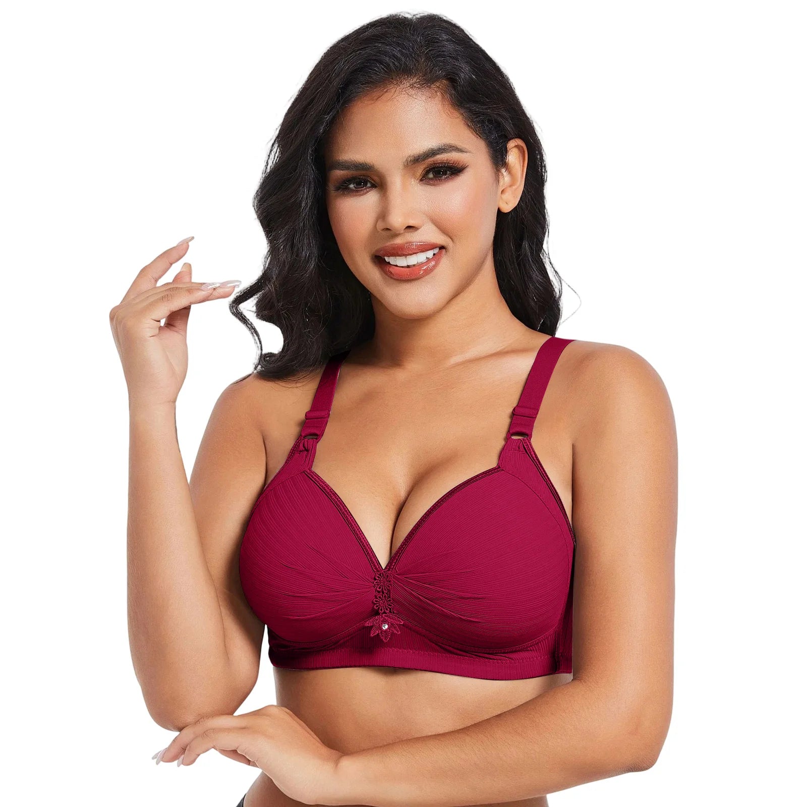 Elegant Skin Tone Textured Bra Chic Wireless Full Coverage Underwear Stylish Push Up Rhinestone Detail Lingerie Women