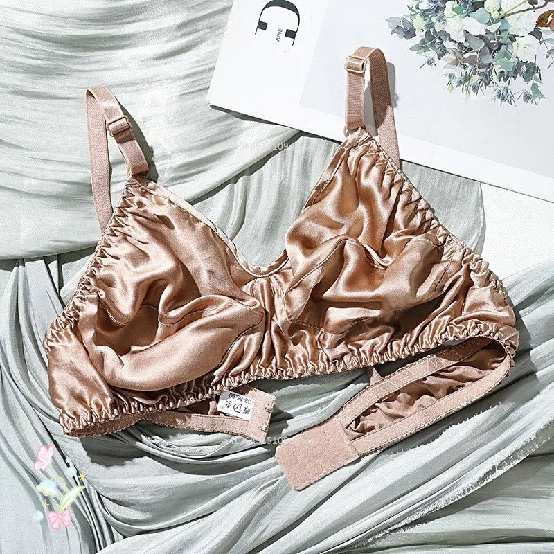 Women Satin Silk Bra Ultra-Thin Breathable Wireless Underwear Female Sexy Lingerie Top Push Up Brassiere Unlined Bra New 2025