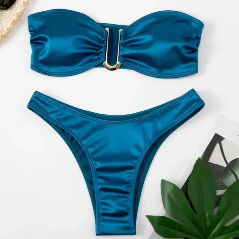 Sexy Women Bikini Brazilian Swimsuit Push-up Bra Bikini Set Two Piece Swim Suit Swimwear High-waisted Beachwear Solid Bathing