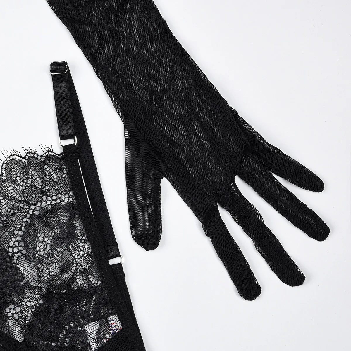 Ruffle Skirt Lingerie Set Sexy Sheer Lace Bra Long Gloves Hypersexual Fantasy Underwear Set Erotic Boudoir Outfit Women