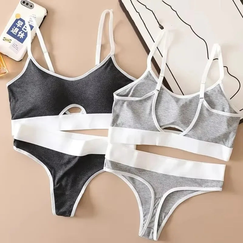 Seamless Bras Sports Bra And Panties Set Women Hollow Out Cotton Underwear U Back Push Up Bras Comfort Sexy Set Lingerie