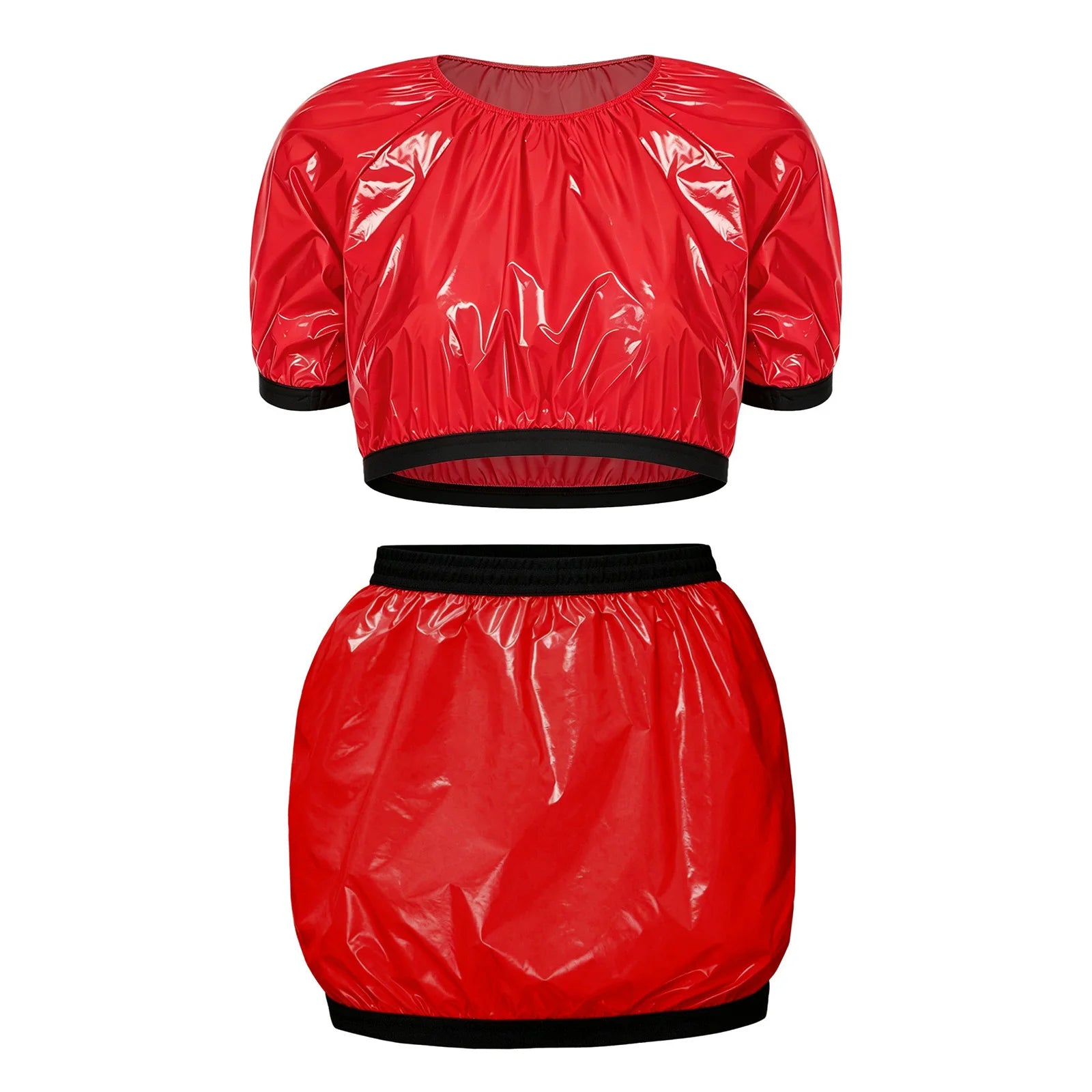 Women's Two Pieces Swimsuit Crop Top And Plastic Miniskirt Swimwear Cover-up Swim Suits Waterproof Glossy Special Needs Clothing