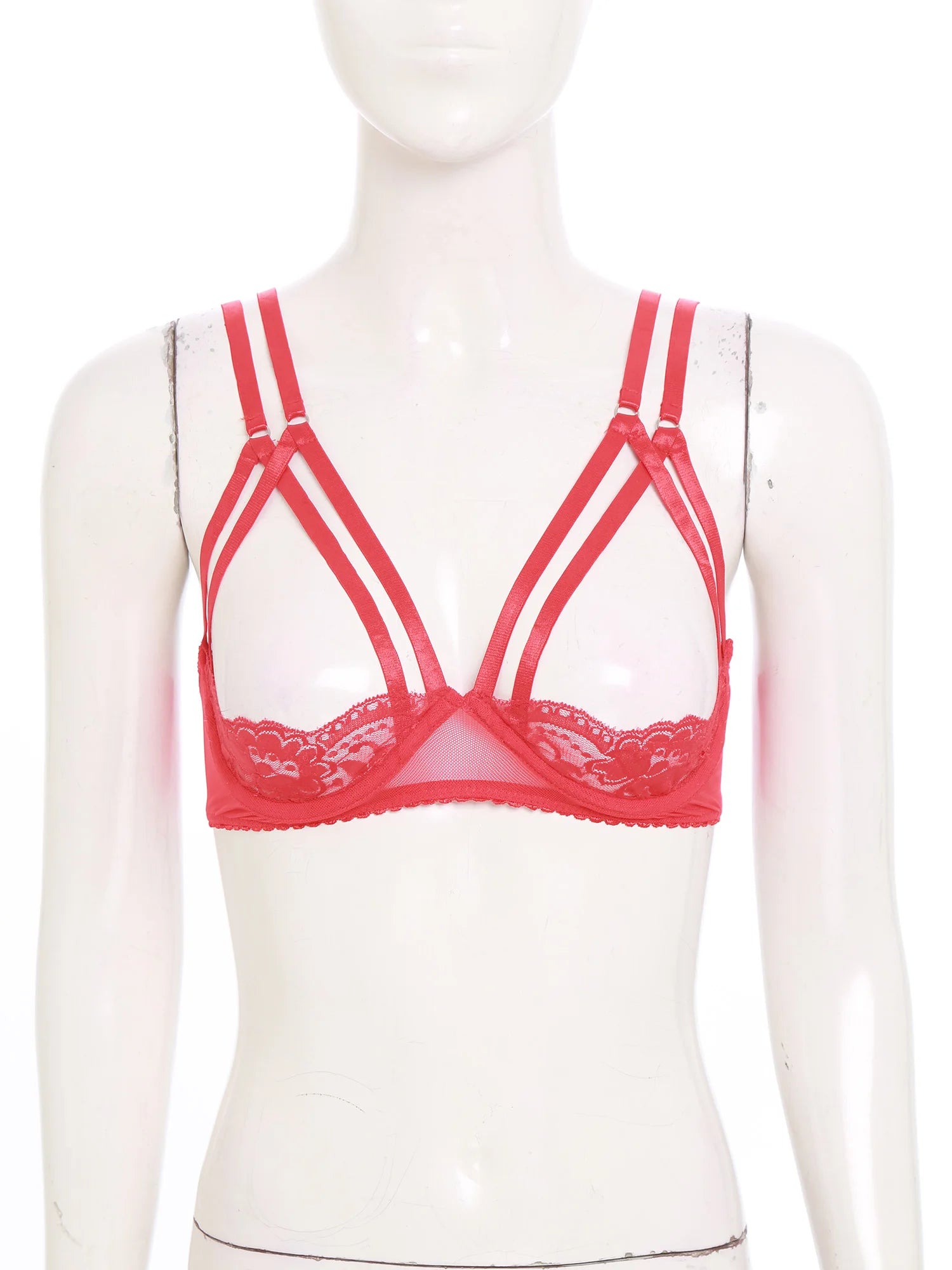 Womens Lingerie 3/4 Lace Cup Bra Push Up Balconette Tops Cupless Brassiere Underwire Open Breast Cup Exposed Nipple Bralettle