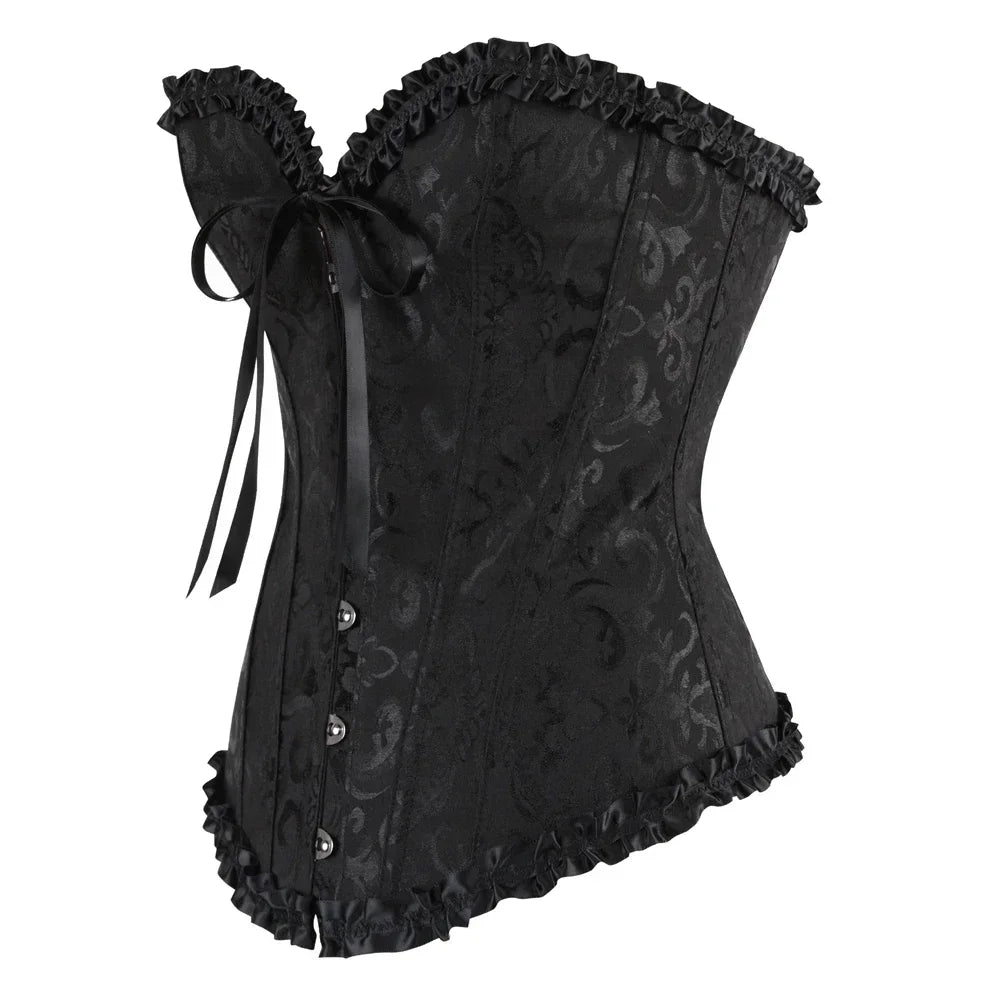 Women Sexy Overbust Corset Korset Basques Floral Lace Top Bustier Jacquard Lingerie Corselet