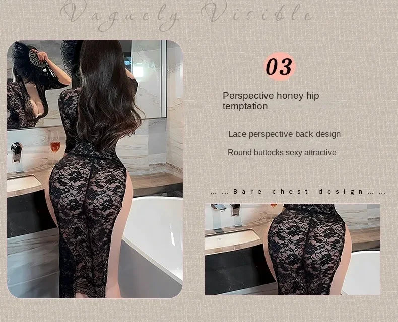 Hot Sexy Lingerie Women Pajama Sex Babydoll Lace Dress Transparent Sleepwear Hollow Out Robe Lingerie Sex Clothes Plus Size