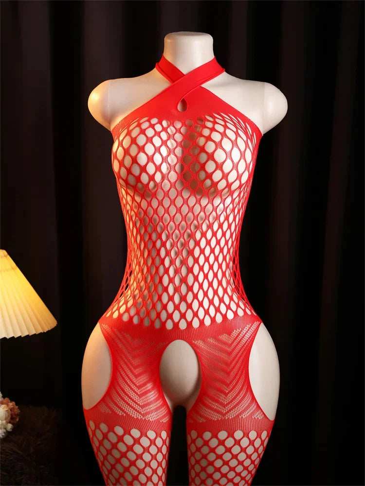 Erotic Open Crotch Bodystocking Lingerie Black Women Bodysuit Sexy Porn Sleeveless Underwear Lenceria Sexual Mujer Crotchless