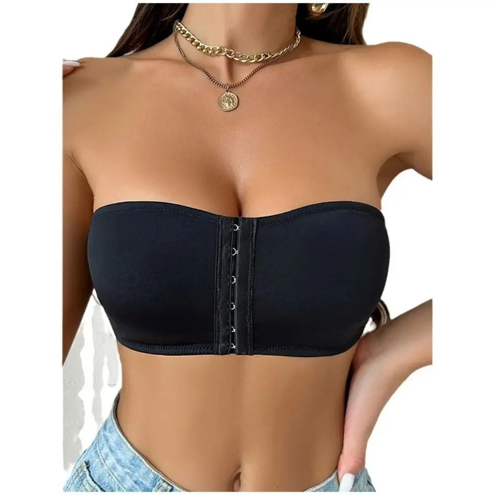 Breathable Soft Cushion Strapless Bra Wire Free Non-slip Design Front Button Bra No Steel Rings Seamless Ice Silk Bra
