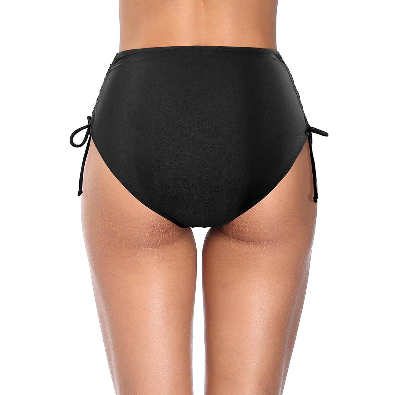 Basic Tight Swimming Bottoms for Female Solid Color High Waist Full Coverage Bikini Split Swimsuit Briefs Beach Drawstring Trunk