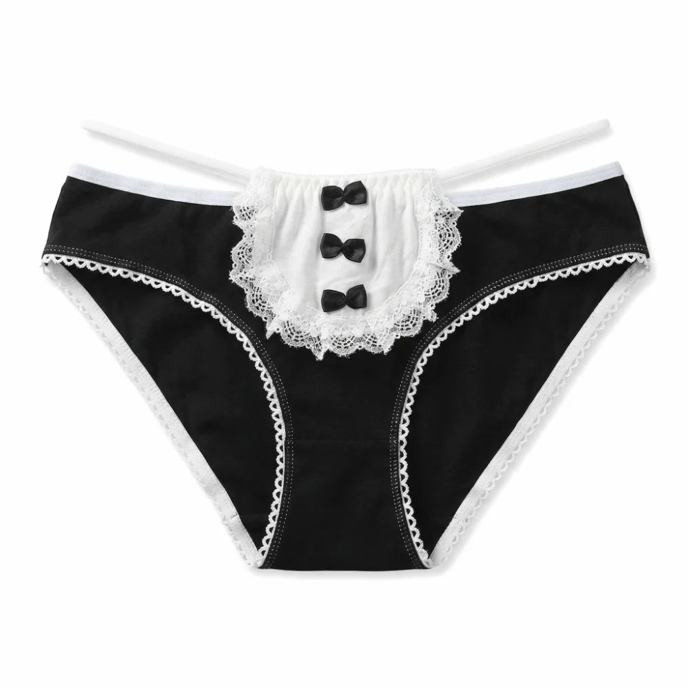 Lingerie Bow Lace Flower Panties Seamless Mid Waist Lace Mesh Briefs Hollow Transparent French Style Briefs Girl
