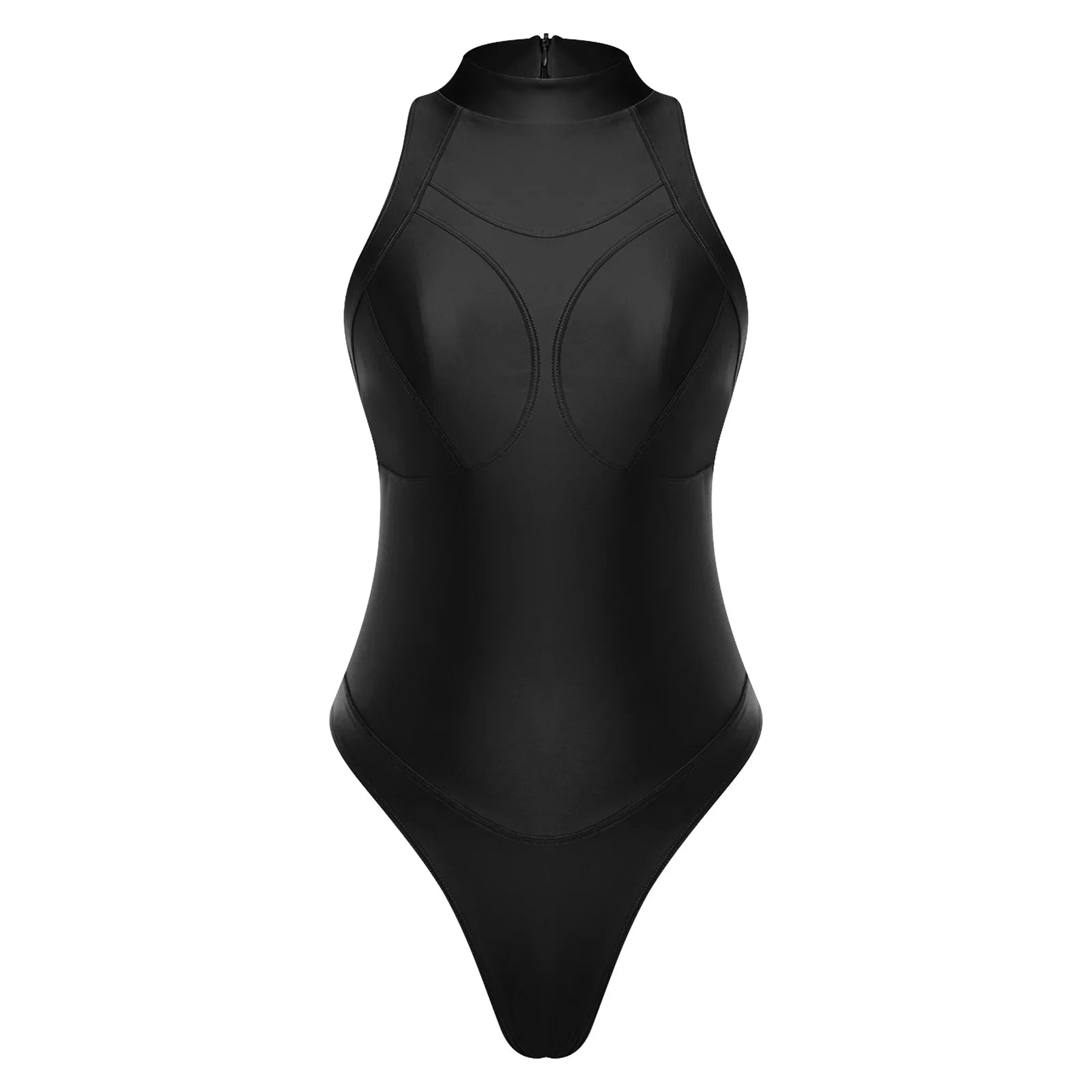 Womens Oil-shiny One-piece Bathing Suit Quick-drying Sleeveless Flat Seams High Cut Bodysuit Swimwear for Pool Beach Surfing