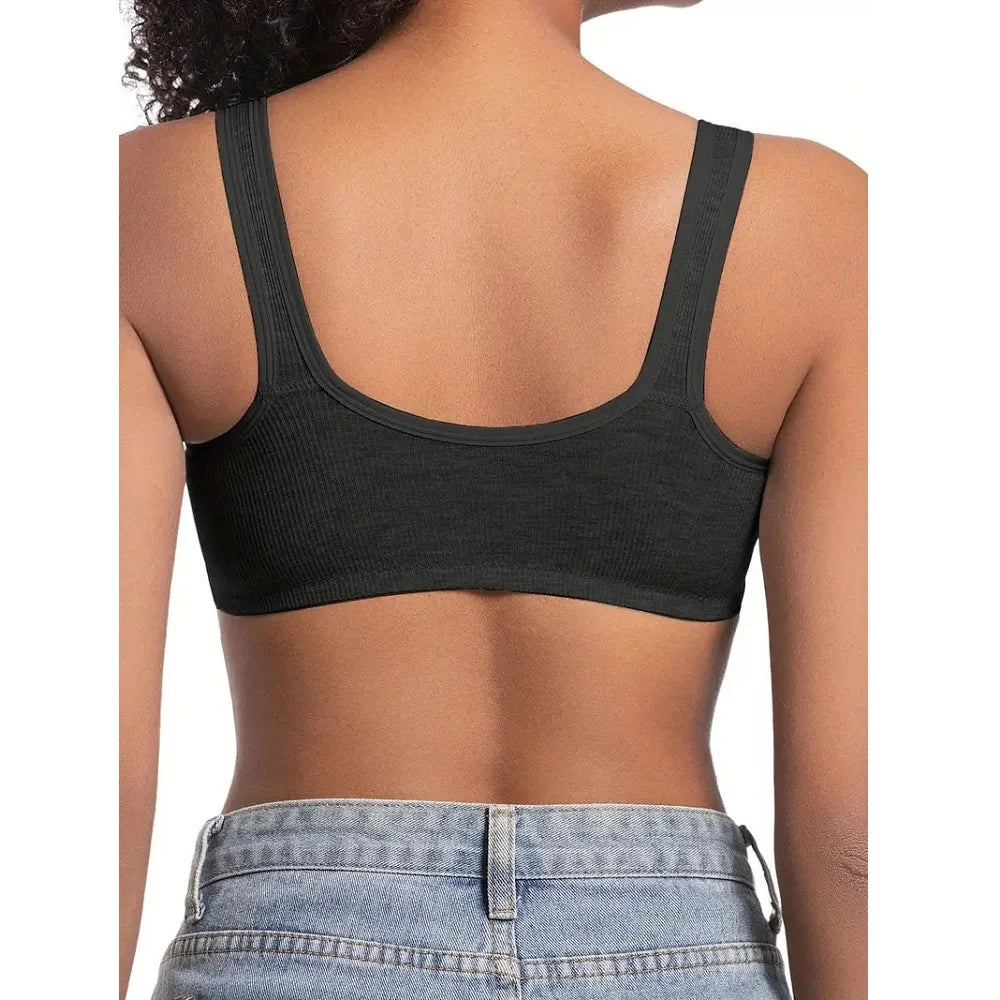 Women's Bra Wire-Free Front Closure Solid Color Full Coverage 3D Cups More Considerate for Middle-Aged And Elderly Individual