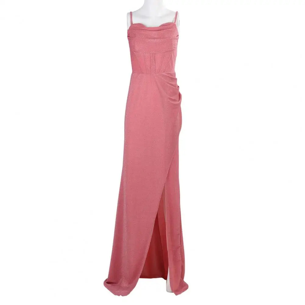Sexy Women Evening Dress Spaghetti Strap Shiny Sequin Sleeveless Off Shoulder Low-cut High Split Prom Dress Long Party Dress