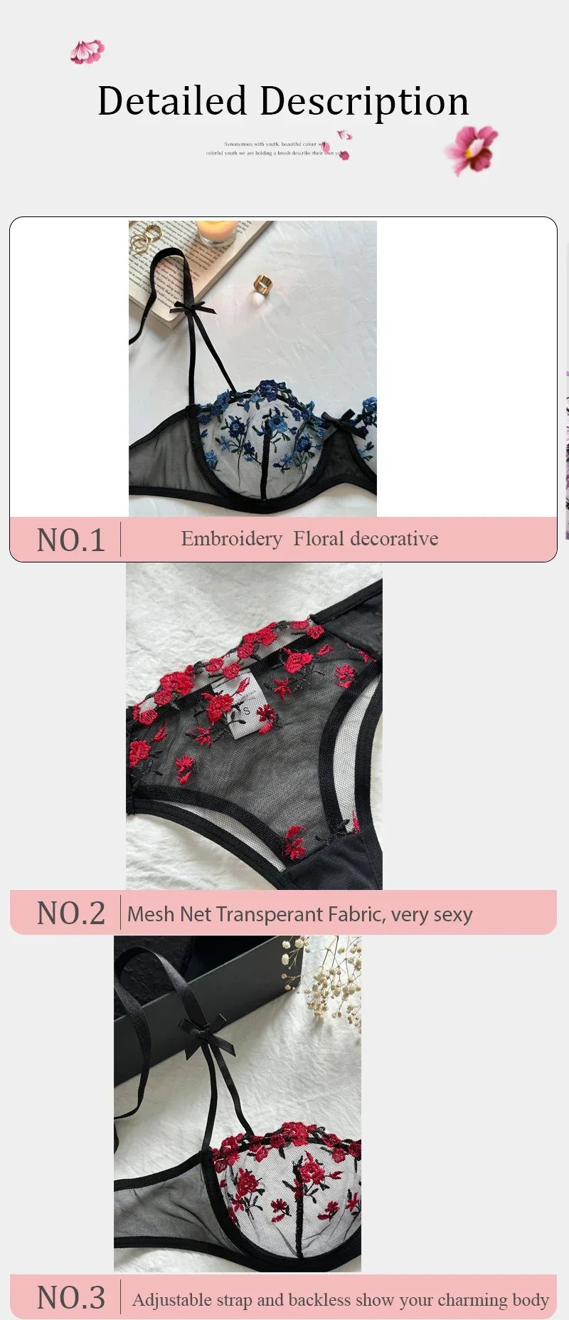 womens lingrie Night Beautiful Sexy Women 2 Piece floral Embroidery Underwear Erotic lingerie underwear Set conjuntos de mujer