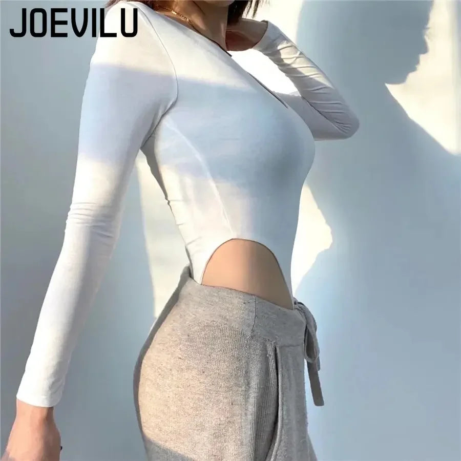 Women's Bodysuit Sexy V-neck Long Sleeve Bottom Shirt Gymnastic Yoga One-pieces Rave Festival Outfit Party Club Lingerie Tops