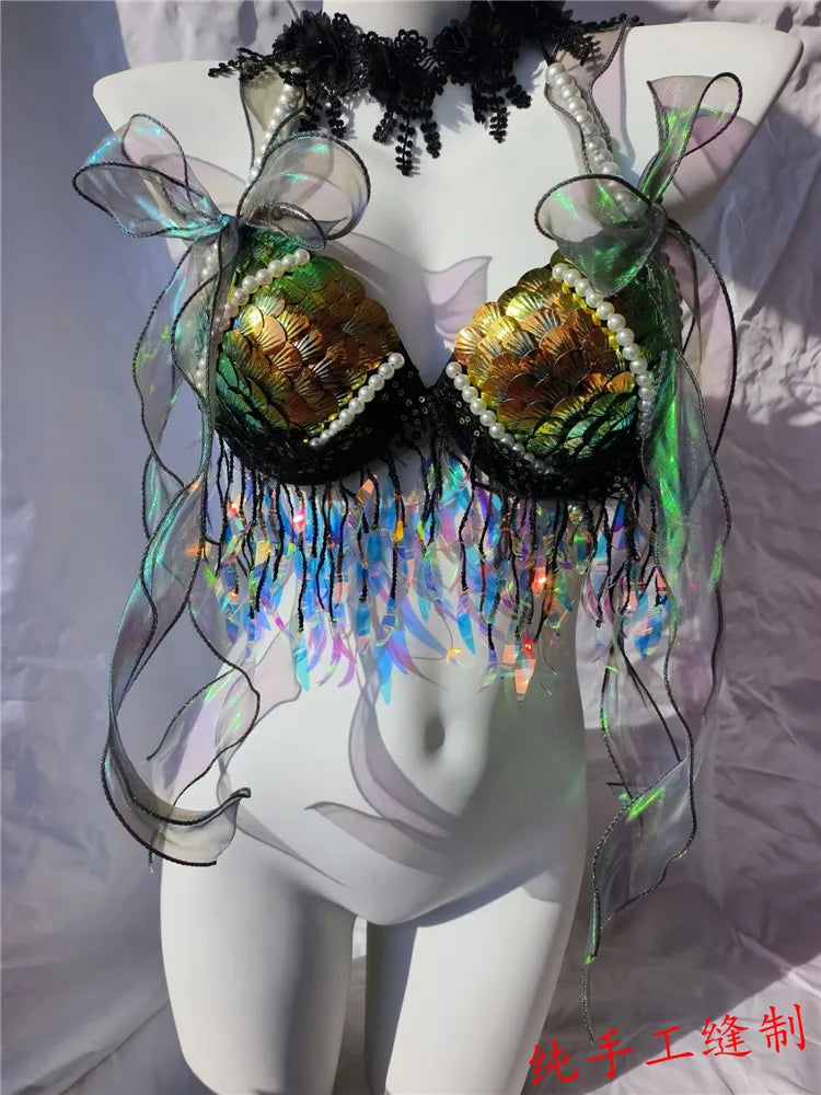 Super Beautiful Mermaid Bikini Sequin Bra Summer Swimming Free Diving Cosplay Mermaid Bra Oceanarium Bar Performance Clothing