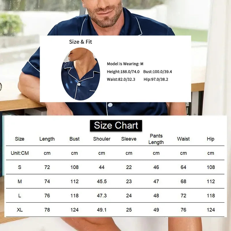 Men's pajamas set for summer short sleeve pocket button down shirt & Shorts Pyjama loungewear set sleepwear pijama home clothing