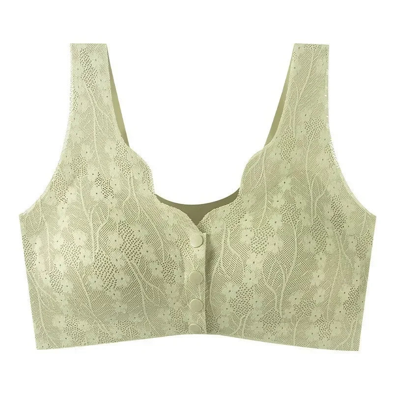 Mom's underwear, middle-aged and elderly women's bras, seamless front open button vest style, oversized summer thin new bra