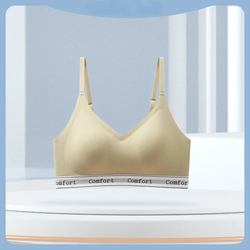 1 Piece, All-Season High-Quality Fashionable Sports Bra with Adjustable Thin Straps, Large U-Shaped Back, Seamless, Wireless, Lightweight, Skin-Friendly, Soft, Breathable, Comfortable, Supportive, Ribbed Fabric with Lettered