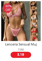 Sexy Lace Transparent Lingerie Set For Couple Sex Hanging Neck Bra Open Crotch Panties Erotic Underwear Lenceria Sensual Mujer
