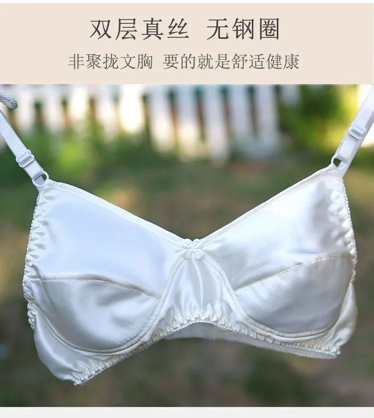 Nipple Coverage Thin Underwear Breathable Healthy 100% Mulberry Silk Double-Sided Silk Bra Wireless Sleep Bra