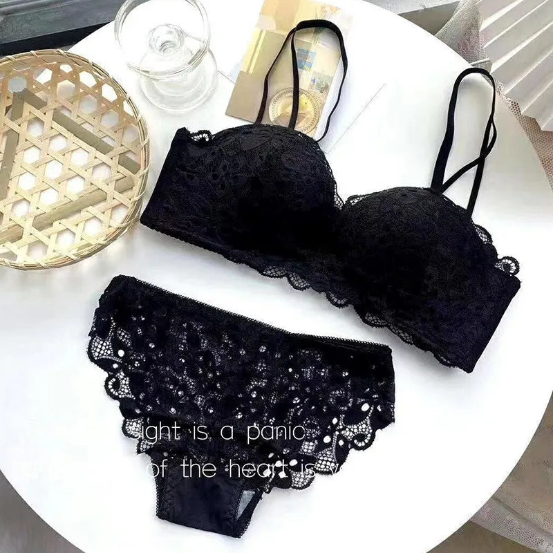 New Push-Up Lingerie Set Comfortable Wire-Free and Lightweight Bra Provides Lift and Side Support Sexy & Exquisite Lace Design
