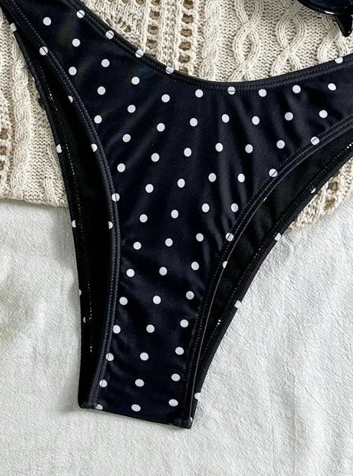2026 Bikini Woman 2025 Swimsuit Women Printed Bikinis Black Bandeau Top Thong Bottom Swimwear Polka Dot Two Piece High Cut