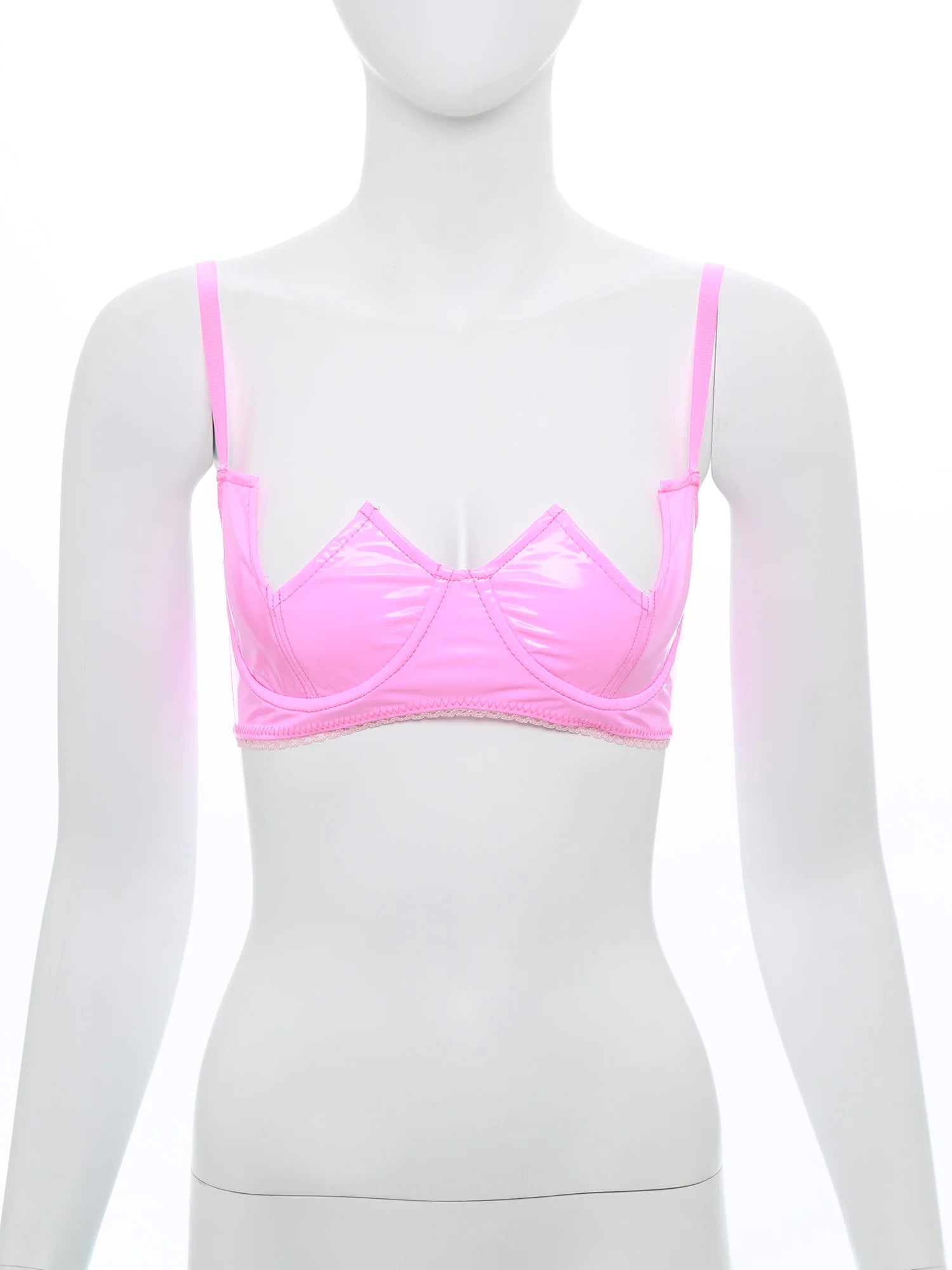 Womens Sexy Gothic Wet Look Patent Leather Bralette Lace Quarter Cup Underwired Shelf Bras Tops Push Up Sheer Floral Balconette
