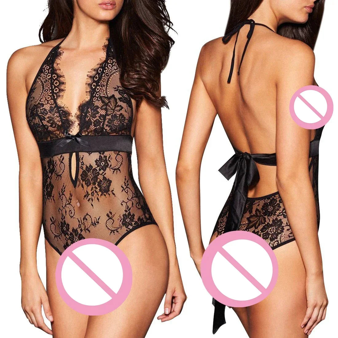 Lace Sexy Babydoll Lingerie Female Dress Backless See Through Nightdress Chemises Women Sleepwear Erotic Underwear